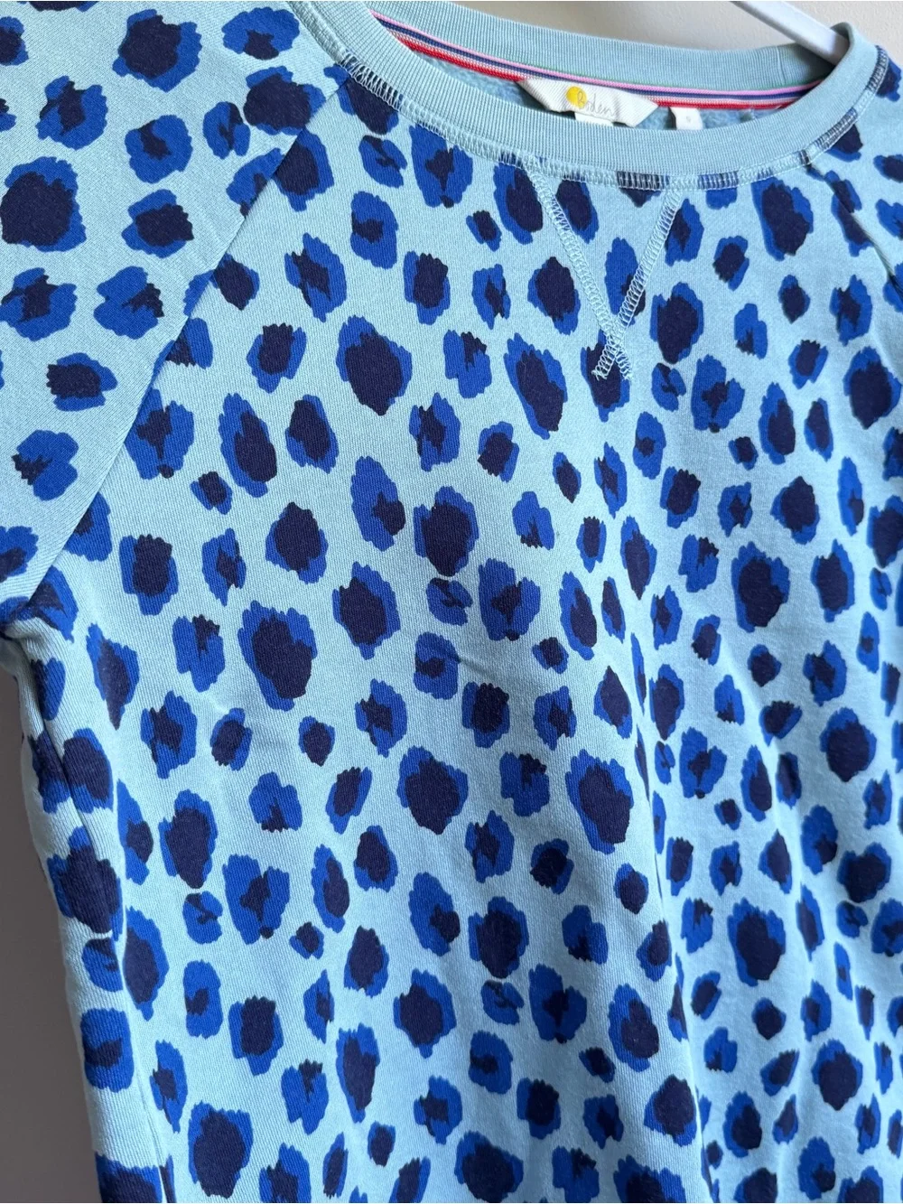 Boden Blue Leopard Print Crewneck Sweater